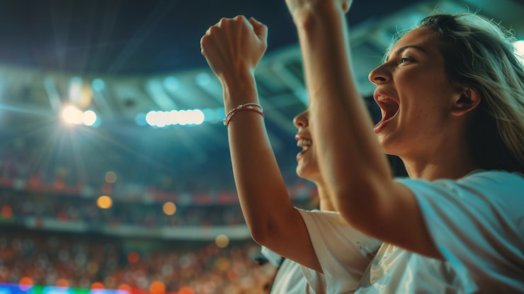 Fans celebrating in the stadium