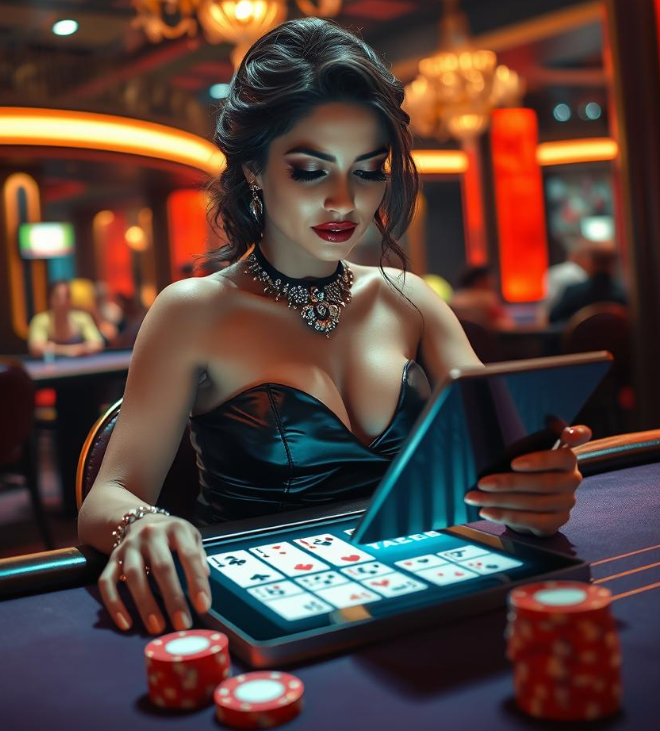 Premium casino poker cards, golden chips and dice on a dark table — 4SIX live casino